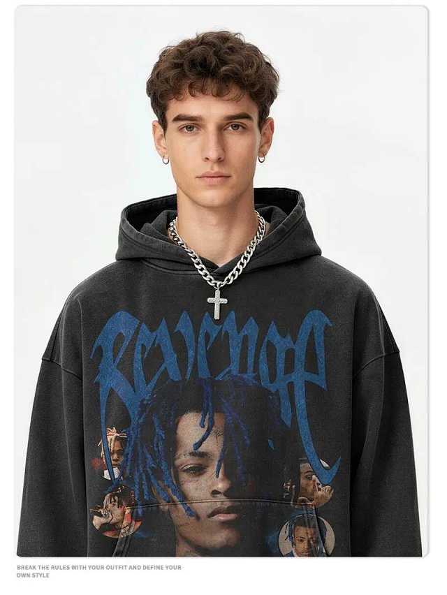 Other Street Retro Oversized Black Hoodie Blue Gothic Print - Buy on Kakobuysheetfind