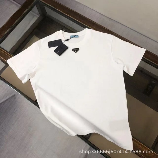 Prada Prada White Triangle Logo Cotton Crew Neck Unisex T-Shirt - Buy on Kakobuysheetfind