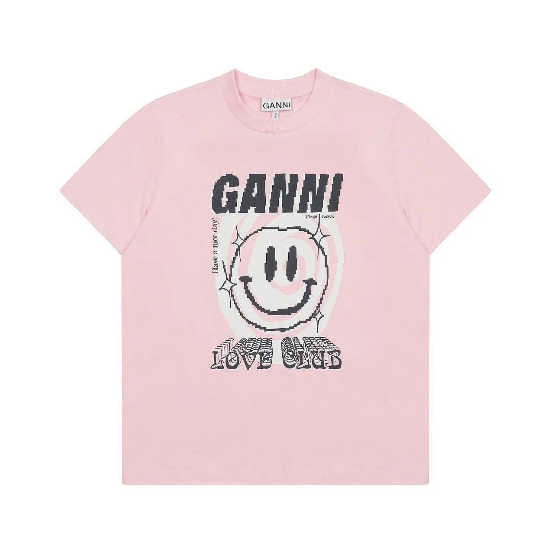 Gan GANNI Love Club Pink Smiley Cotton Crewneck T-Shirt Unisex - Buy on Kakobuysheetfind