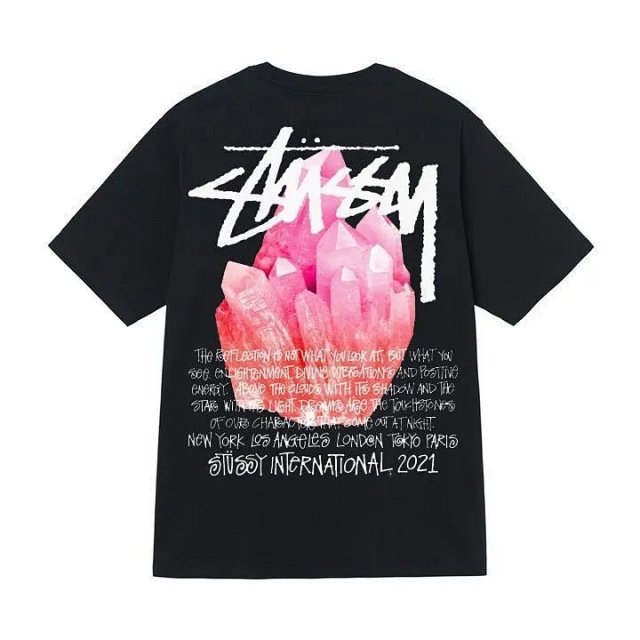 Stussy Stussy Black Cotton Oversized Tee Pink Crystal Logo - Buy on Kakobuysheetfind