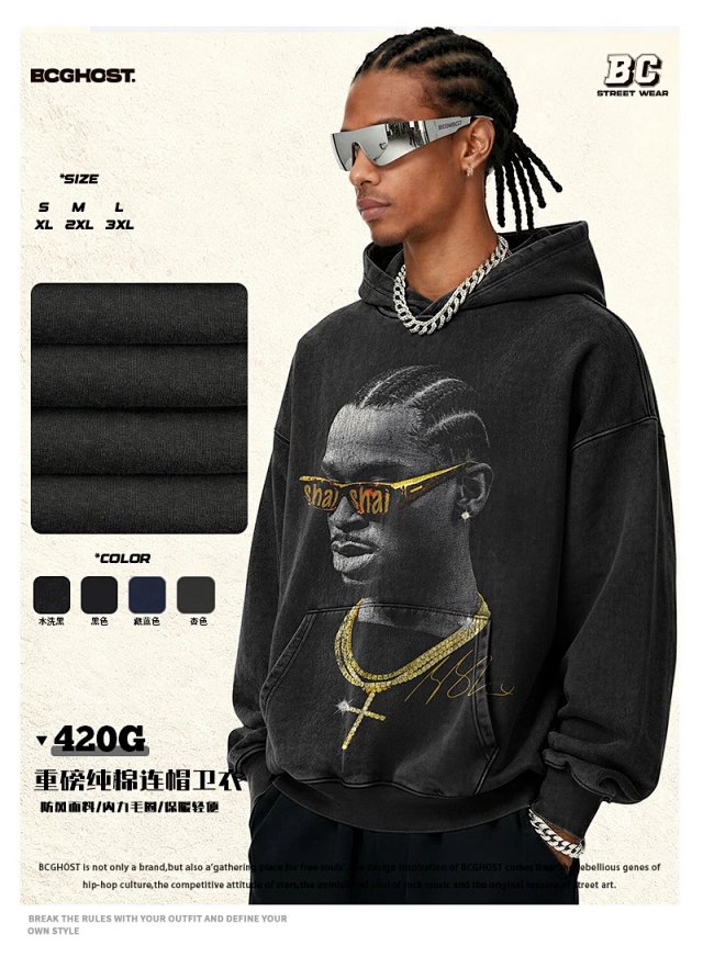 Other BCGHOST Street Hoodie 420G Heavy Cotton Hip Hop Style - Buy on Kakobuysheetfind