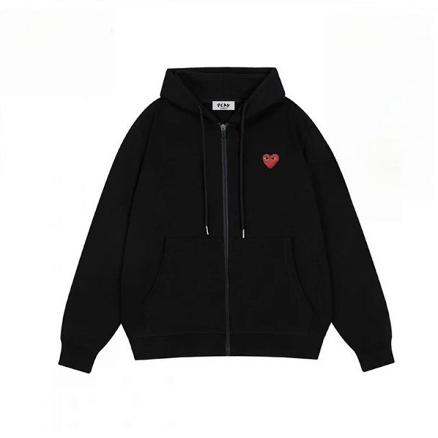 Comme des Garçons Play Comme des Garçons PLAY Black Zip Cotton Hoodie Red Heart - Buy on Kakobuysheetfind