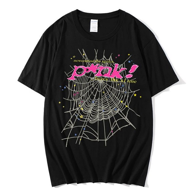 Sp5der Sp5der Black Cotton T-Shirt Pink Logo Web Streetwear Tee - Buy on Kakobuysheetfind