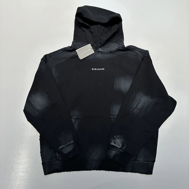 Balenciaga  Balenciaga Black Distressed Cotton Logo Hoodie Unisex - Buy on Kakobuysheetfind