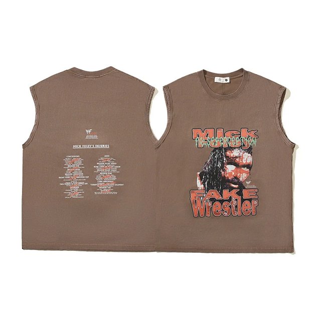 False Perception False Perception Brown Vintage Wrestling Sleeveless Tee - Buy on Kakobuysheetfind