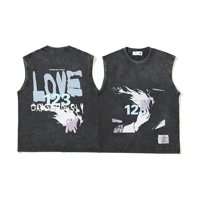 RivingtonI roi Rebis  Rivington roi Rebis LOVE123 Black Gray Sleeveless T-Shirt - Buy on Kakobuysheetfind