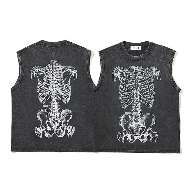 Other RetroBlack Skeleton Sleeveless Washed Cotton T-Shirt - Buy on Kakobuysheetfind