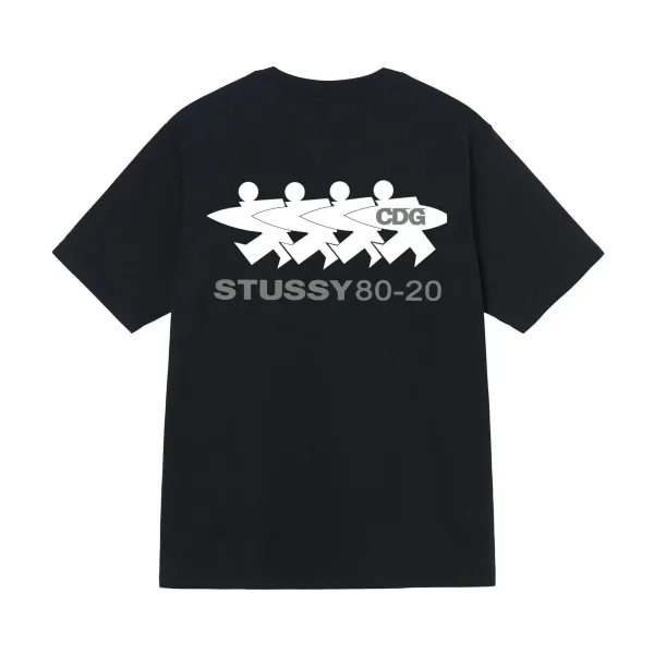 Stussy x CDG 80-20 Surf Team Black T-Shirt - 1