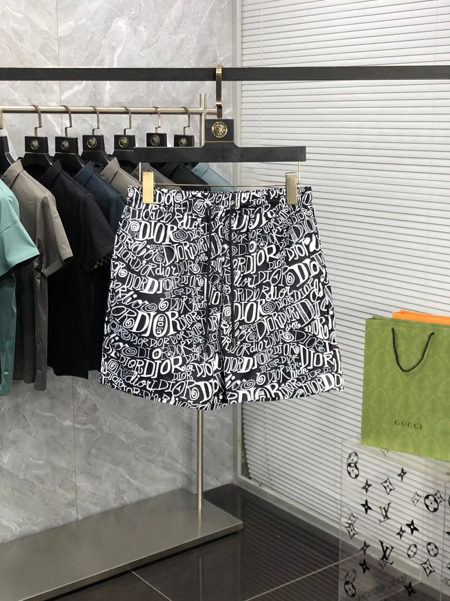 Dior Oblique Allover Print Shorts Black White