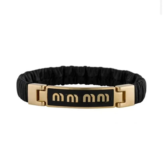 Miu Jewelry Pleated Leather Logo Plaque Bracelet product detail image 8