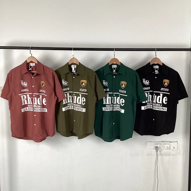 Rhude Shirts Short-Sleeve Button-Up Shirt with Automotive Graphic Print product detail image 19