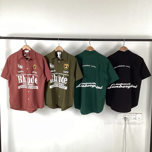 Rhude Shirts Short-Sleeve Button-Up Shirt with Automotive Graphic Print product detail image 20