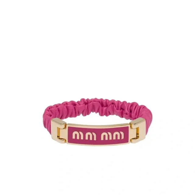 Miu Jewelry Pleated Leather Logo Plaque Bracelet product detail image 7