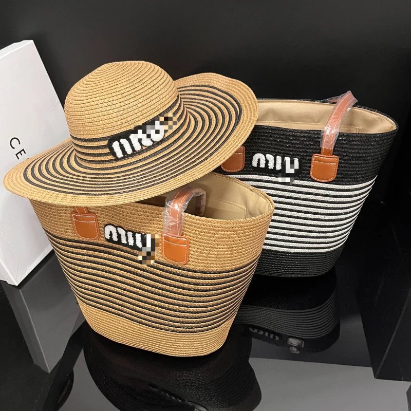 Unbranded Shoulder Bags Striped Straw Tote image 2