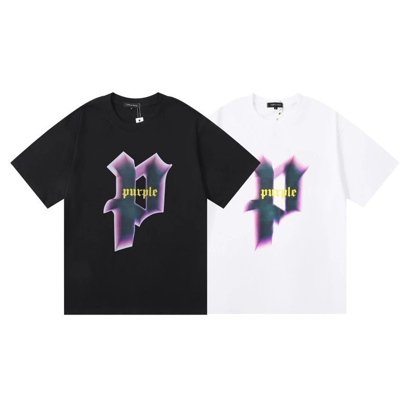 Purple Rain Palm Tree Print White T-Shirt - 14