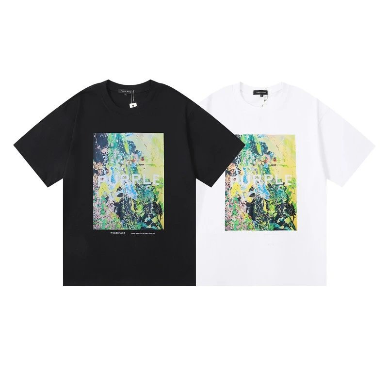 Purple Rain Palm Tree Print White T-Shirt - 18