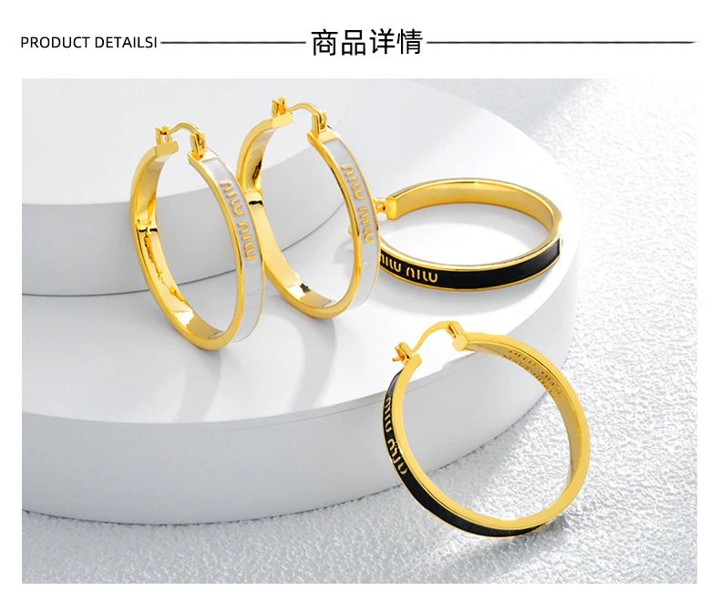 Miu Miu Enamel Hoop Earrings Burgundy Gold Jewelry - 3
