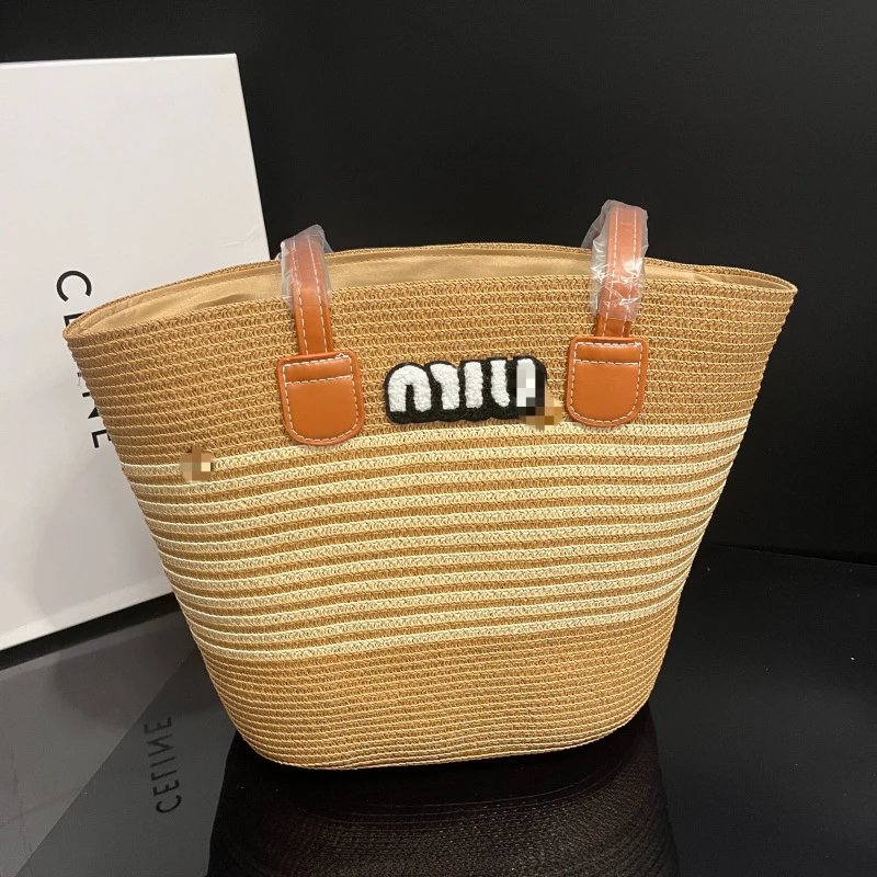 Unbranded Shoulder Bags Striped Straw Tote — Khakis Striped Bag