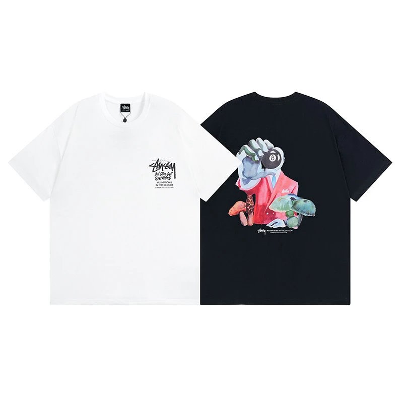 Stussy White and Black Graphic T-Shirt