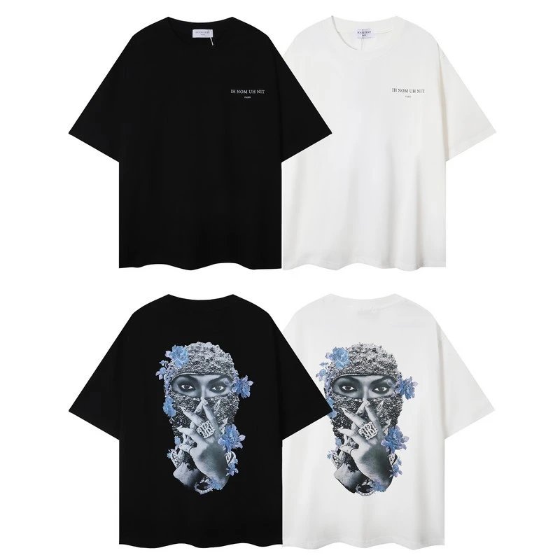 Ih Nom Uh Nit Masked Blue Floral Finger Graphic Tee White