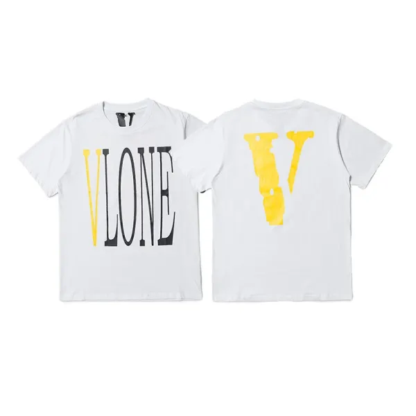 Vlone V Logo Yellow Black Print White T-Shirt - 1
