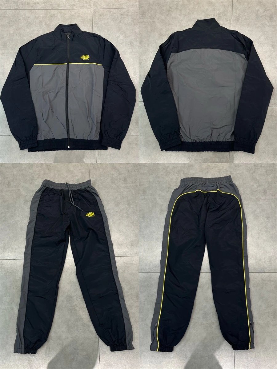 Design Track Suit Set Black Gray Yellow Windbreaker and Pants Tracksuit - 5