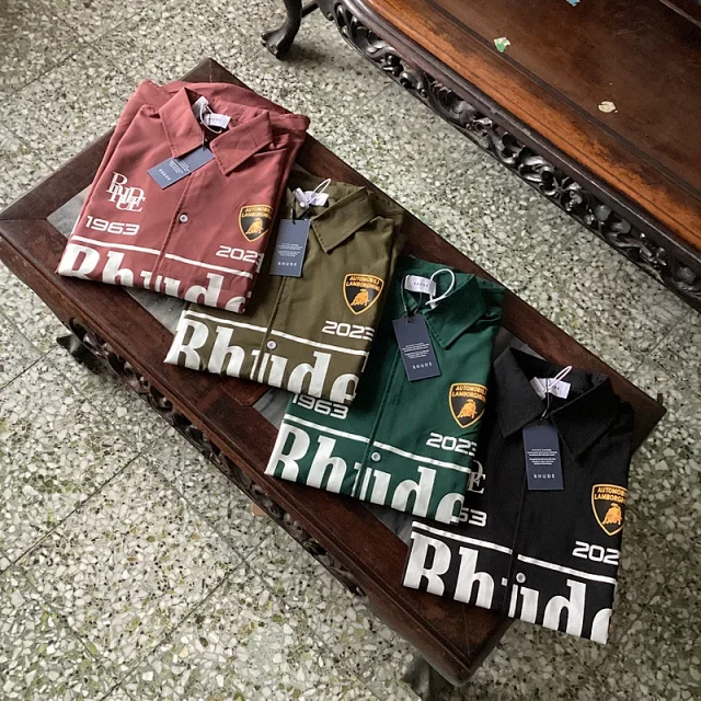 Rhude Shirts Short-Sleeve Button-Up Shirt with Automotive Graphic Print product detail image 21