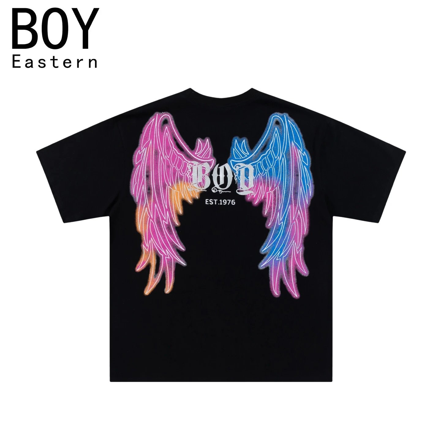 Design BOY Eastern Angel Wings Graphic T-Shirt Black T-Shirts - 28