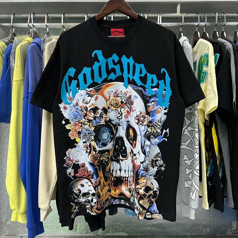 Godspeed Floral Skull Collage Graphic Tee Black