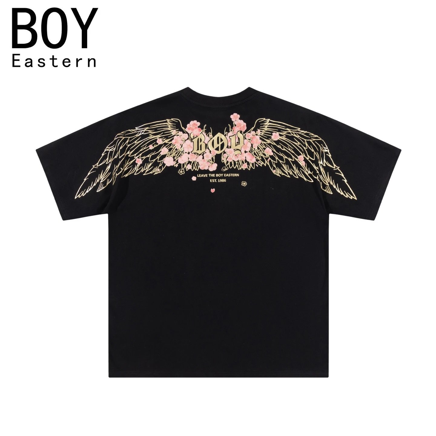 Design BOY Eastern Angel Wings Graphic T-Shirt Black T-Shirts - 30