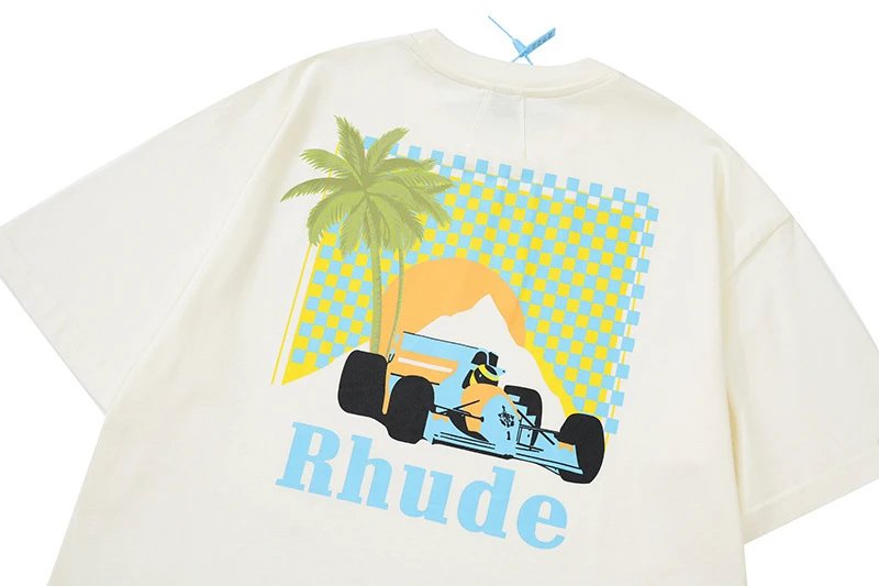 Rhude Palm Racing Graphic T-Shirt Beige - 16
