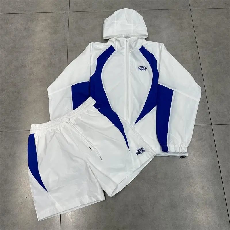 Syna World's Vortex Woven white and blue trench coat and shorts set