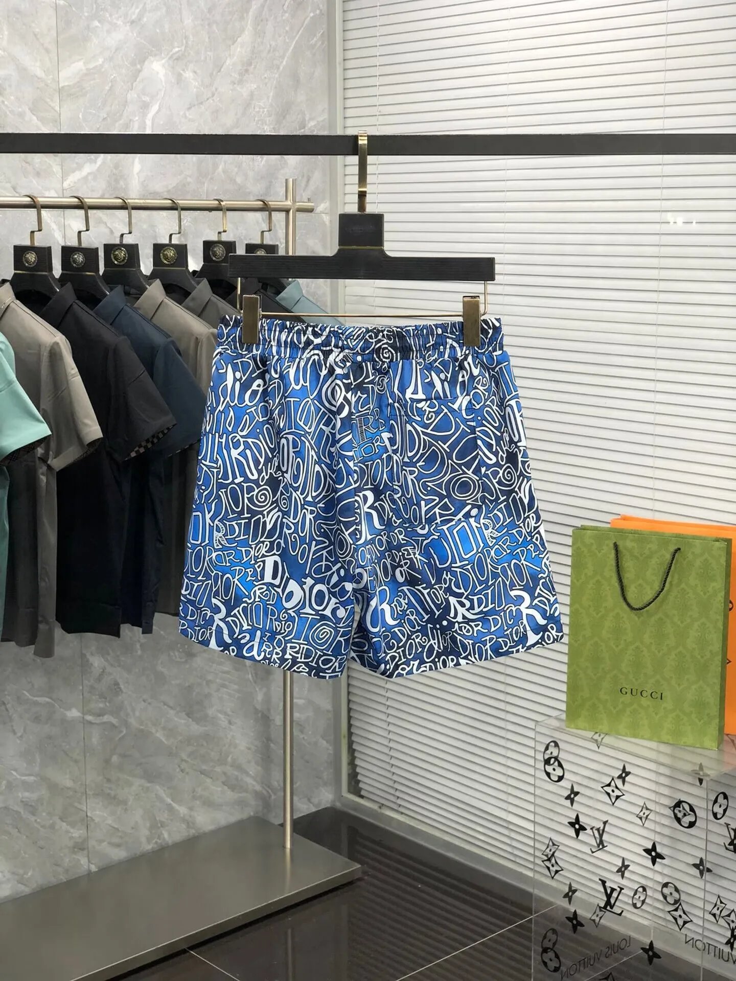 Dior Oblique Monogram Print Navy Blue Shorts - 5