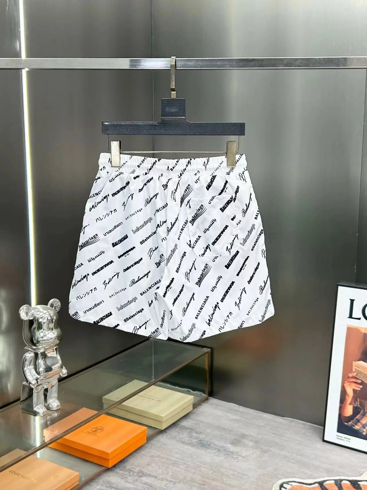 Balenciaga All-Over Logo Print Shorts Black - 5