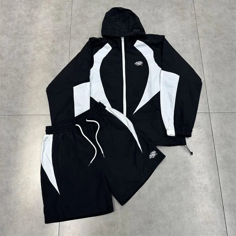 [DX37] woven leisure sports suit spring thin zipper coat loose shorts tide