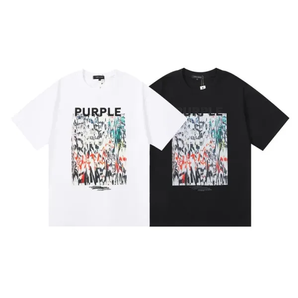 Purple Rain Palm Tree Print White T-Shirt - 29