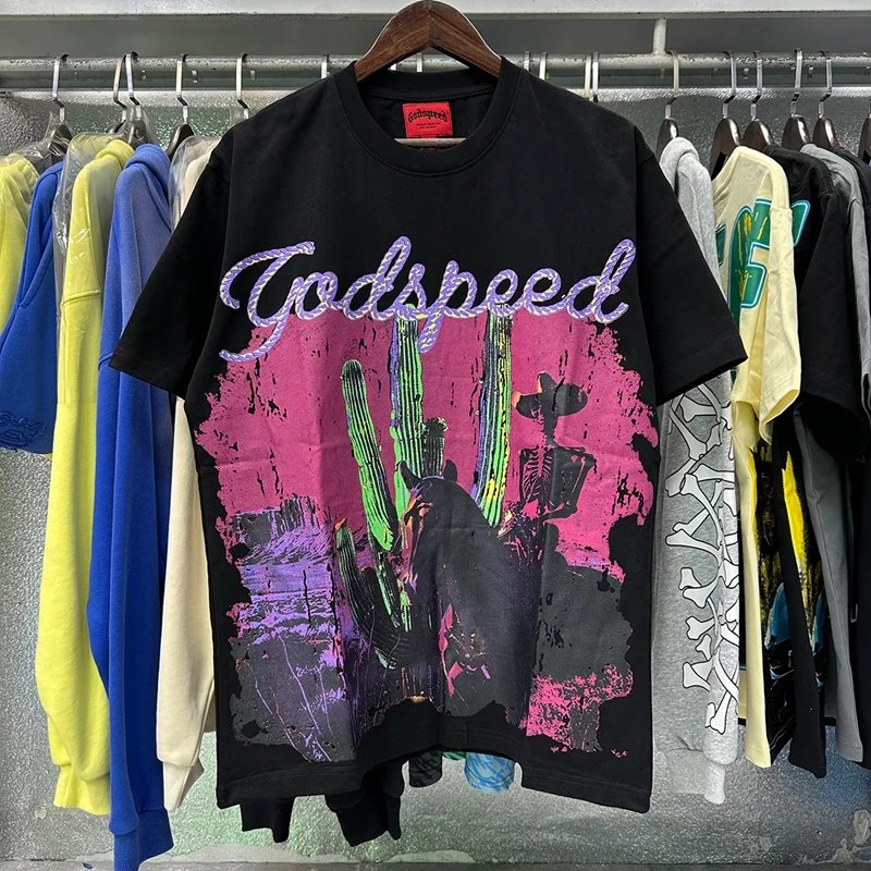 Godspeed Desert Cactus Skeleton Cowboy Graphic Tee Black