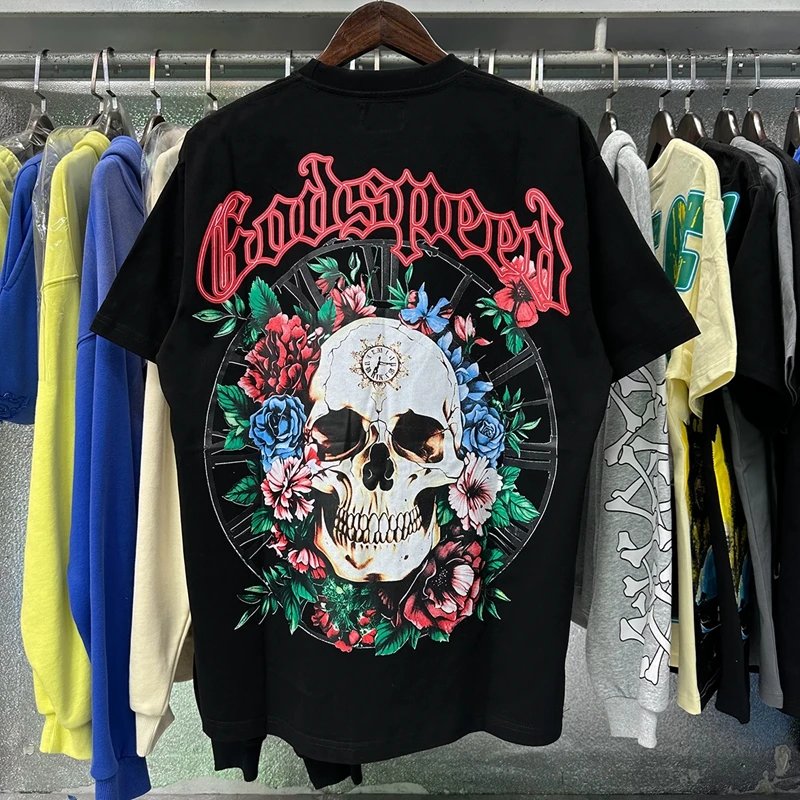 Godspeed Floral Clock Skull Graphic Tee Black
