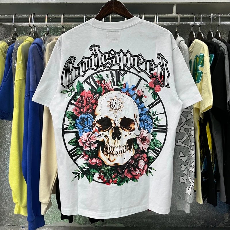 Godspeed Floral Clock Skull Graphic Tee White