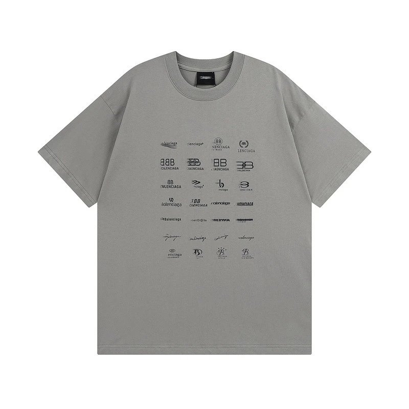 Balenciaga Multi Logo History Graphic Tee Grey
