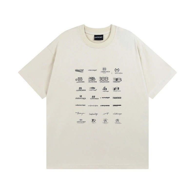 Balenciaga Multi Logo History Graphic Tee Cream