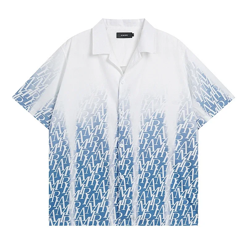AMIRI Gradient All-over Print MA Letter Cuban Collar Short-Sleeve Shirt