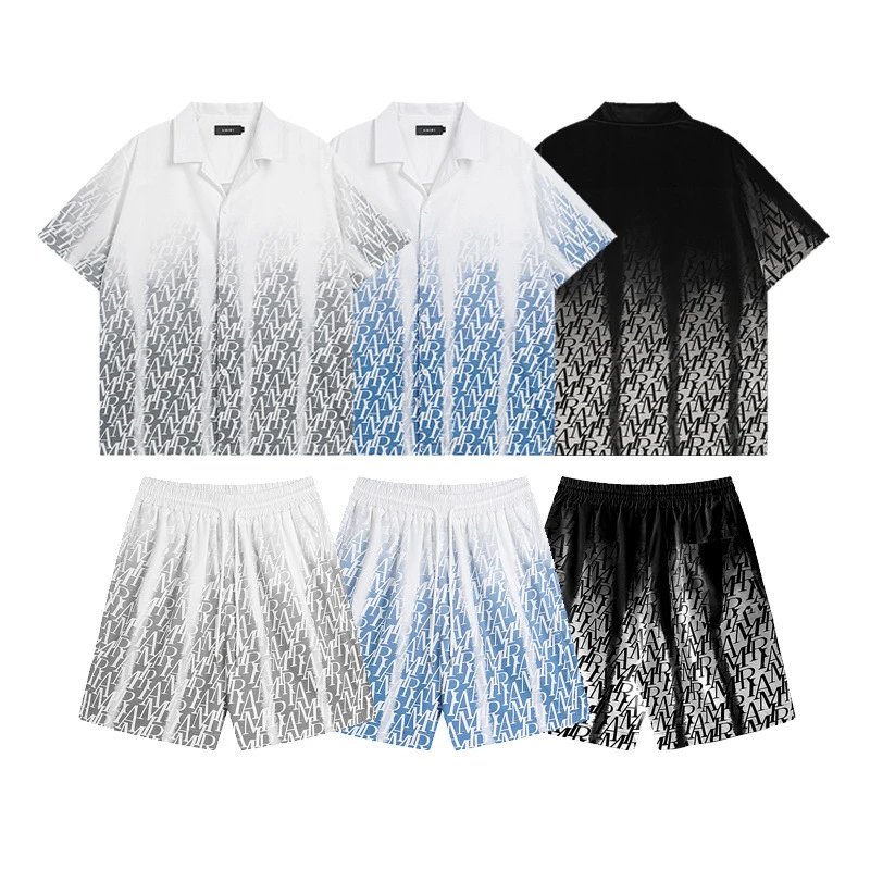 AMIRI brand has released a casual short-sleeved shirt and shorts set featuring the brand's logo print