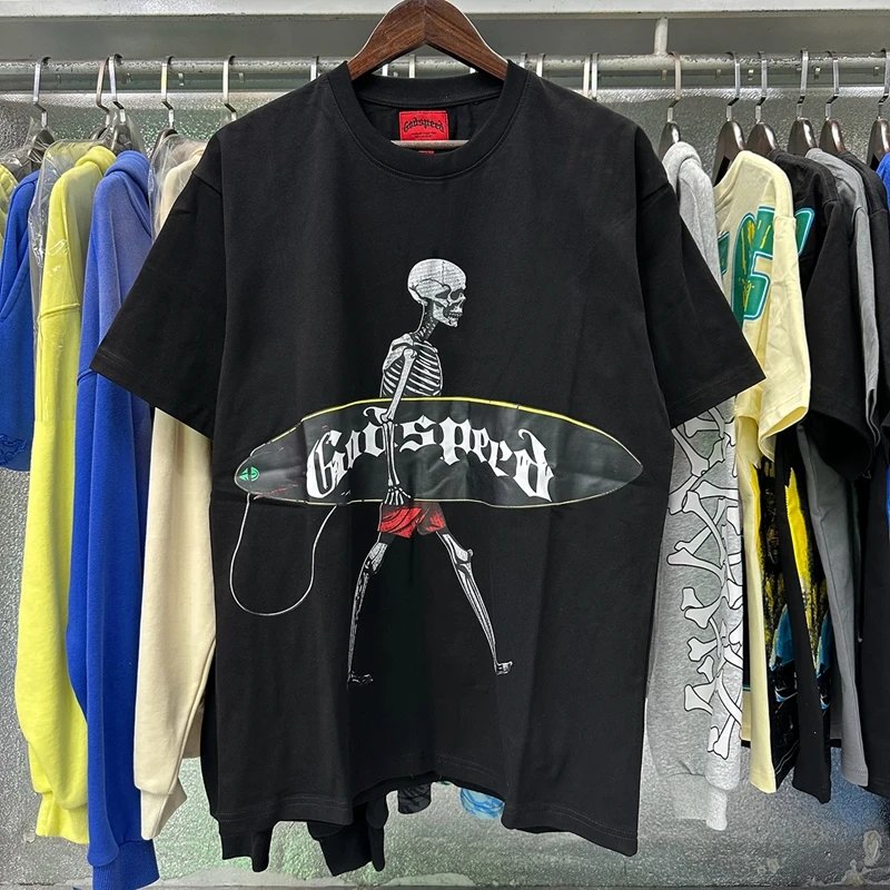 Godspeed Skeleton Surfer Surfboard Graphic Tee Black