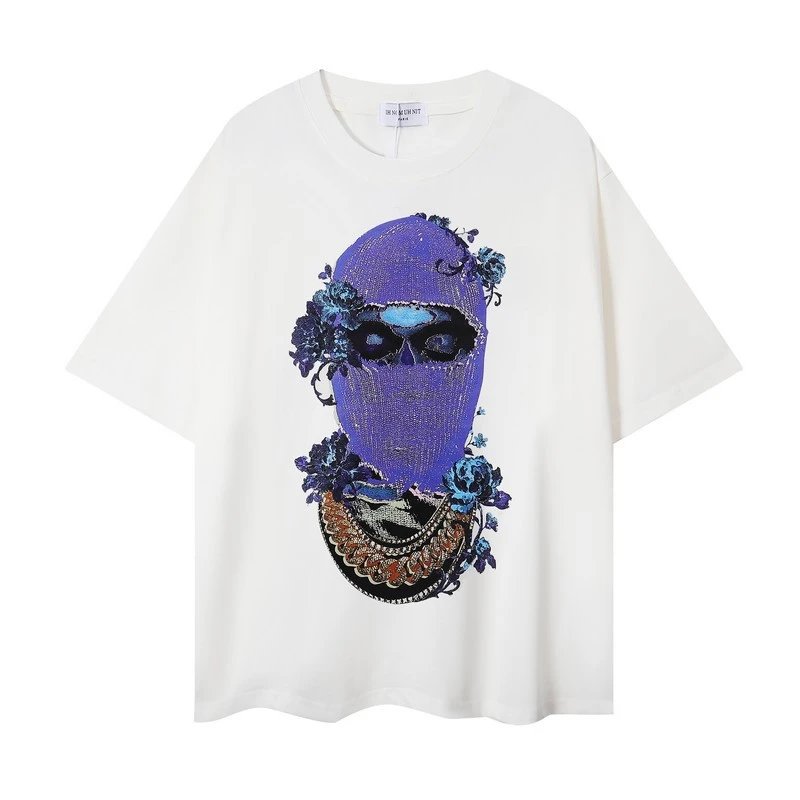 Ih Nom Uh Nit Purple Floral Bejeweled Mask Tee White