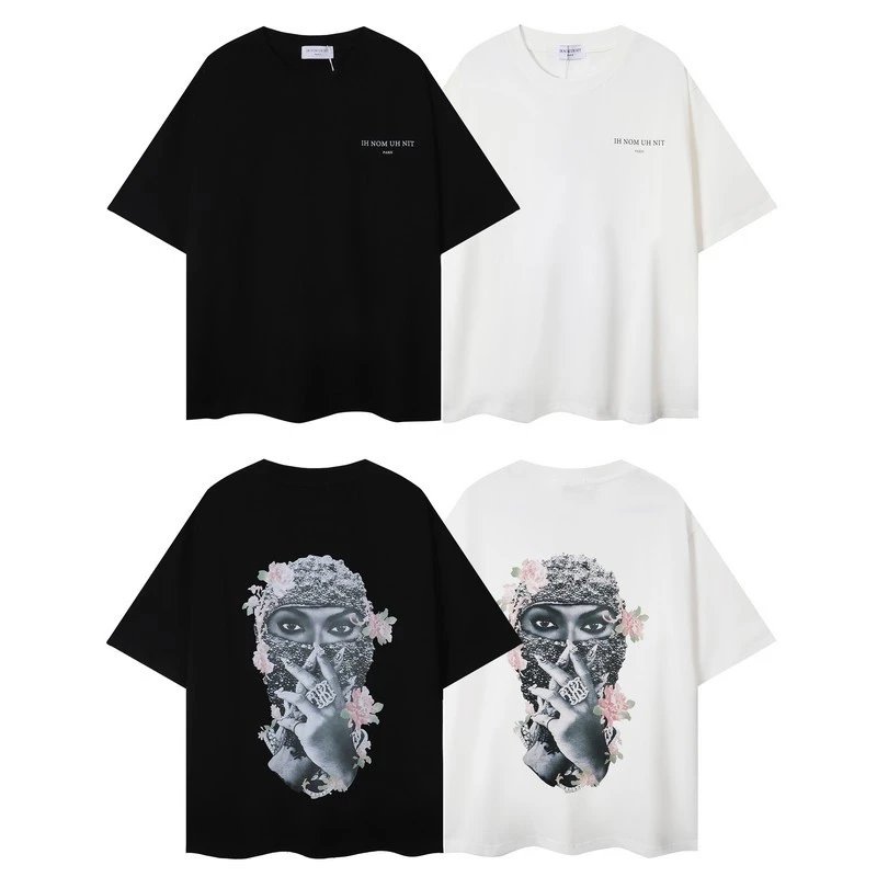 Ih Nom Uh Nit Masked Pink Floral Finger Graphic Tee Black