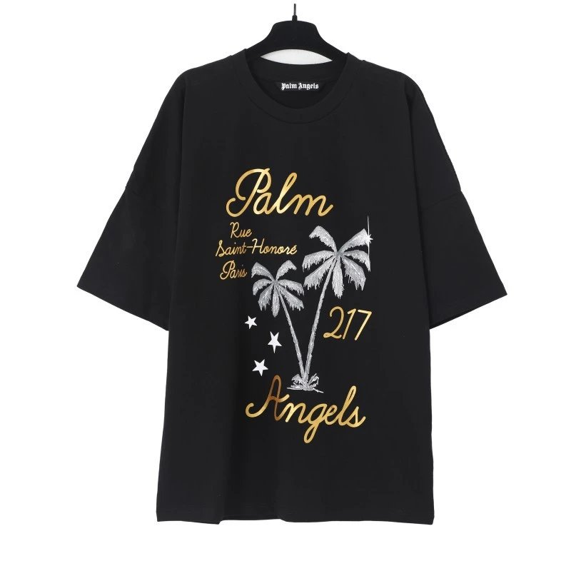 Palm Angels 217 Rue Saint-Honore Palm Tree Tee Black Gold