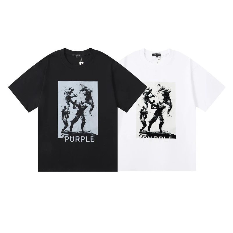 Purple Rain Palm Tree Print White T-Shirt - 17