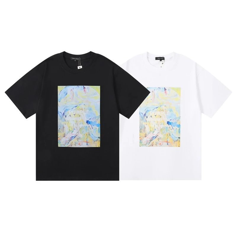 Purple Rain Palm Tree Print White T-Shirt - 21