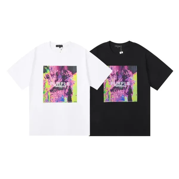 Purple Rain Palm Tree Print White T-Shirt - 36